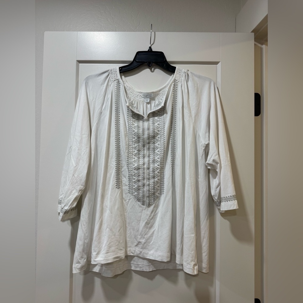 Purejill elements 2x 3/4 sleeve Elegant White Embroidered Women's Tunic